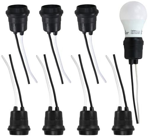 Weatherproof E26 Pigtail Lamp Sockets, Medium Base, Black, 8-Pack, 660W Max