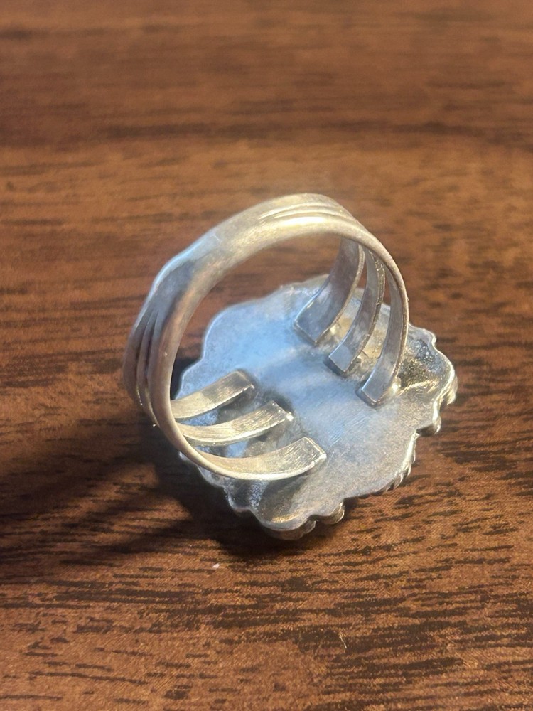 Sterling Silver Native American Handmade Multicolor Stone Cabochon Ring Size 6.5
