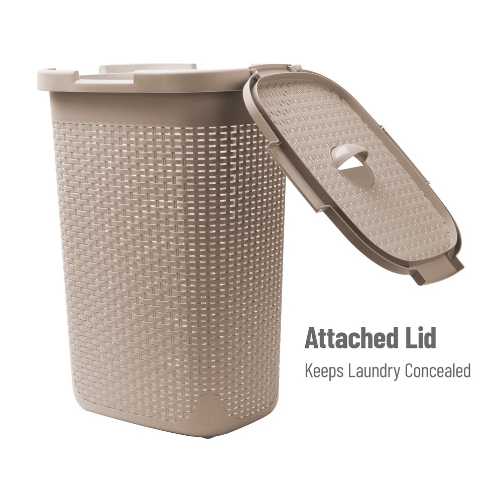 Mind Reader 60L Slim Laundry Hamper with Lid Space Saving Wicker Design