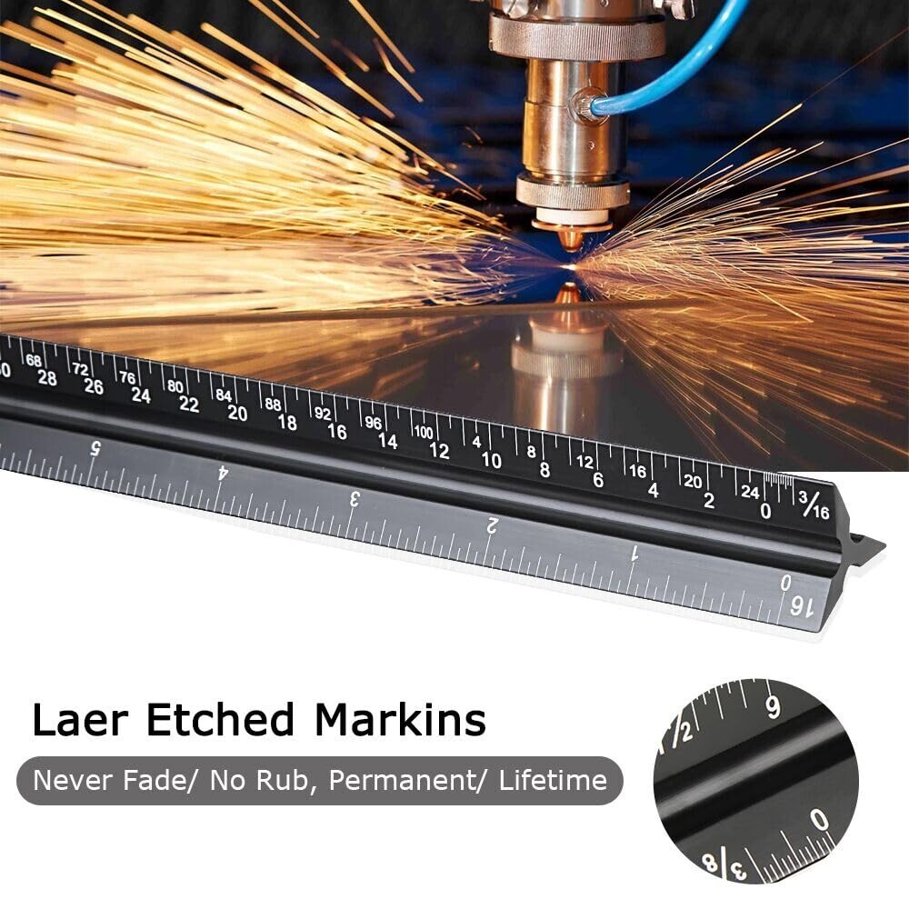 New Architectural Scale Ruler 12" Aluminum Architect Triangular For Students USA