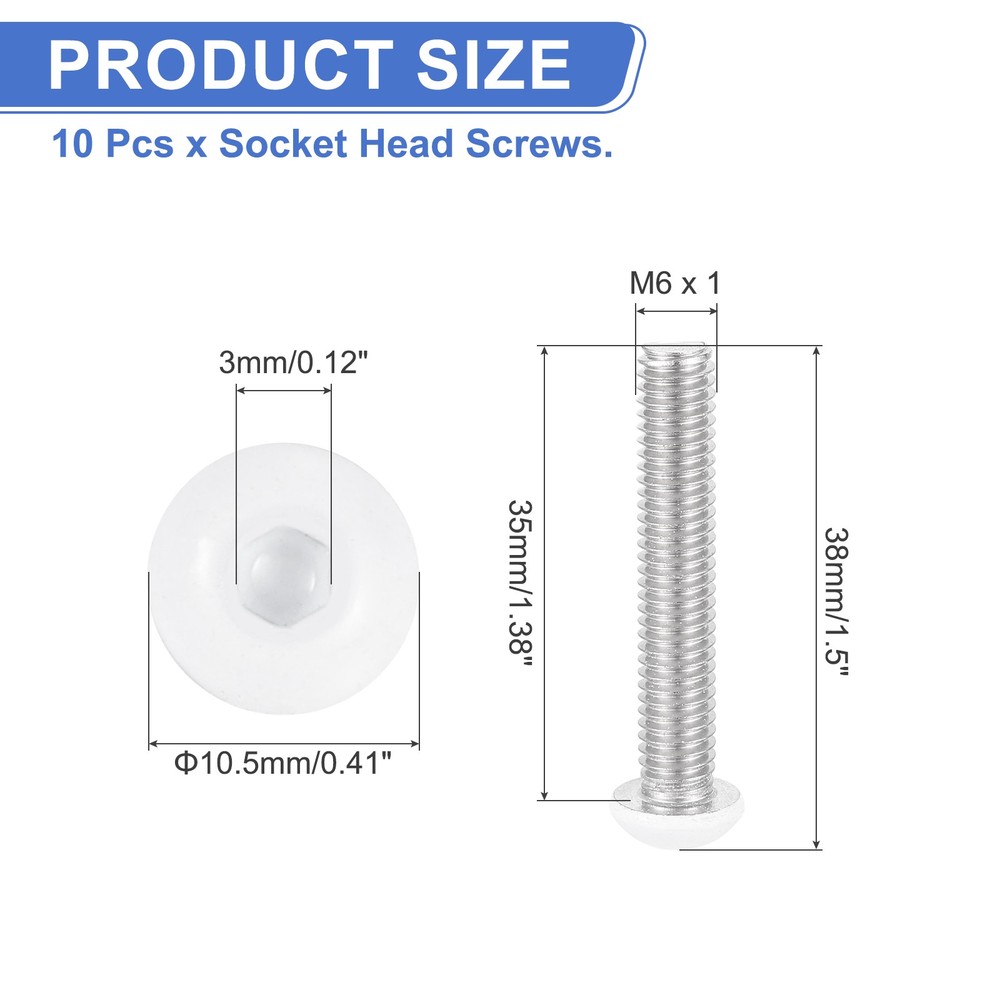 10 Pcs M6-1 x 35mm Button Head Socket Cap Screw Machine Screw, White