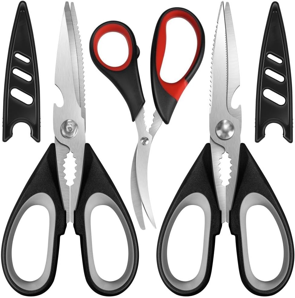All Purpose Kitchen Shears with Protective Sheath, Heavy Duty 3 Pack Kitchen Sci