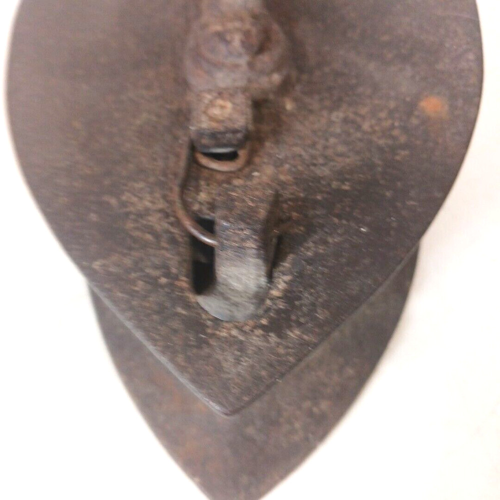 Antique Primitive Cast Iron Charcoal Sad Iron Wood Handle
