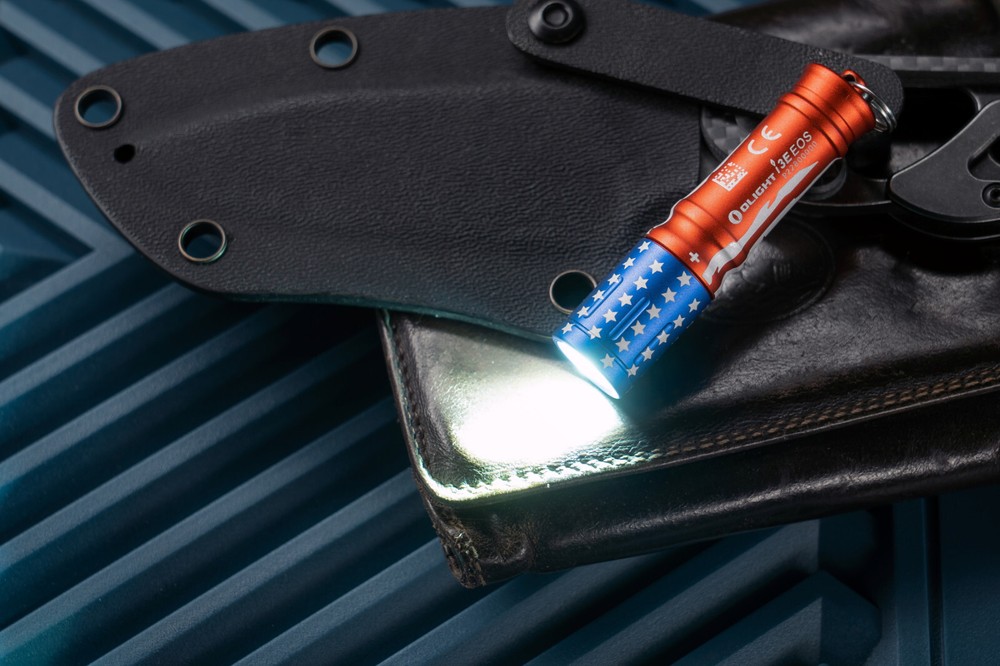 Olight I3E EOS Stars & Stripes Keychain Waterproof Flashlight, 90 Lumen
