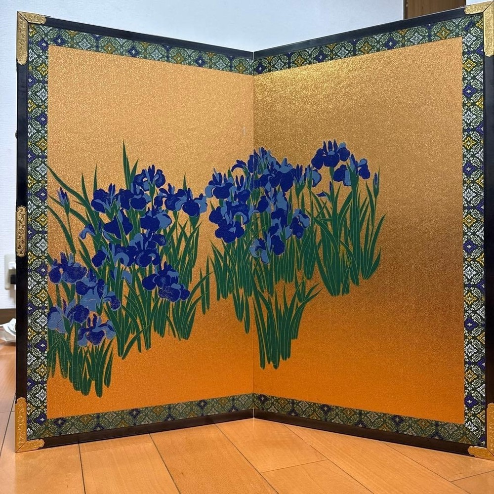 Japanese Antique 2 panel folding screen Byobu stand
