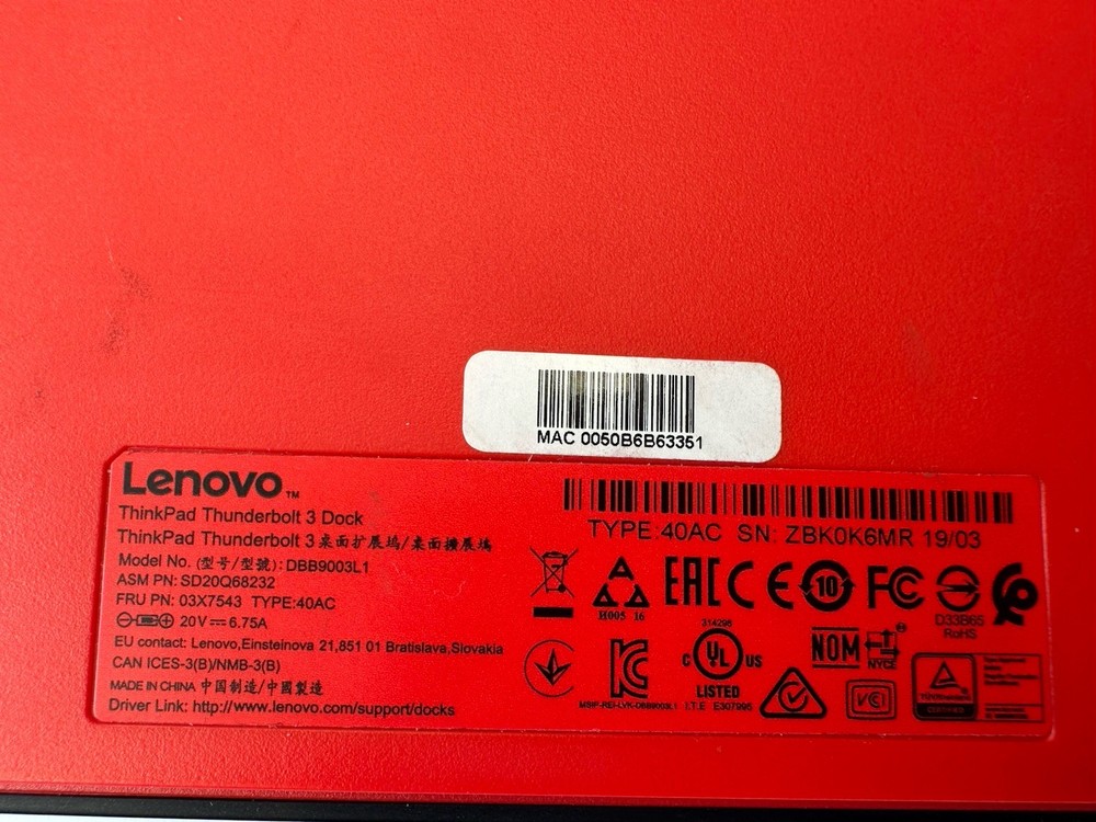 Lenovo ThinkPad Thunderbolt 3 Dock 40AC w/ 135W Adapter Tested Working