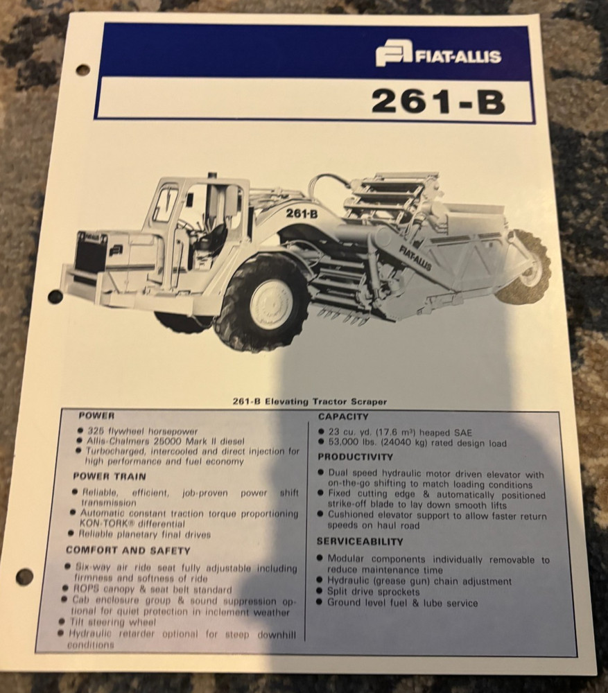 Fiat Allis 261-B Scraper Brochure AMIL25