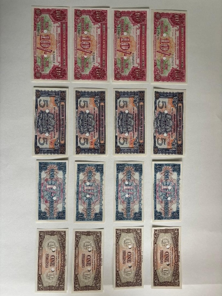 British Armed Forces Banknotes, Uncirculated. FOUR copies of each note!