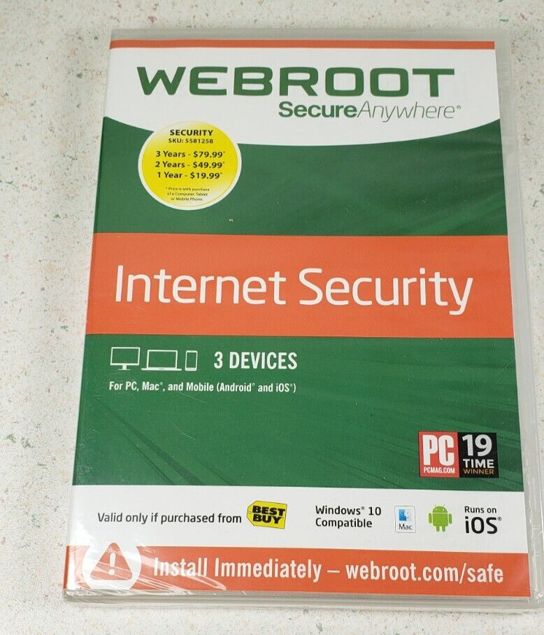 Webroot Secure Anywhere Internet Security 3 Devices New Sealed Windows  Mac IOS