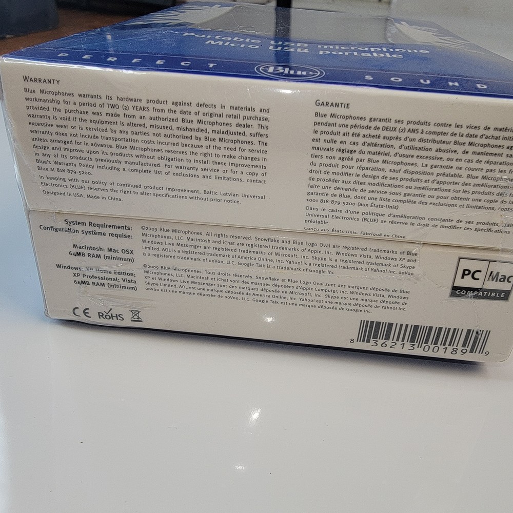 Snowflake Portable USB Microphone Blue Sound NEW & Sealed