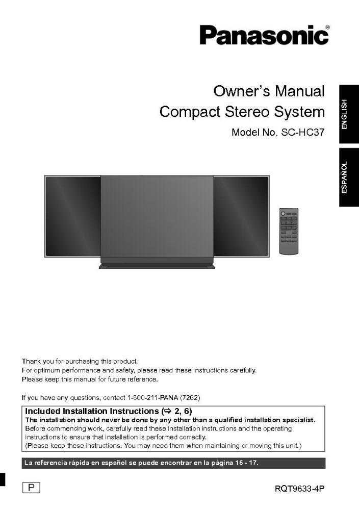 Panasonic SA-HC37 Stereo System Owners Instruction Manual