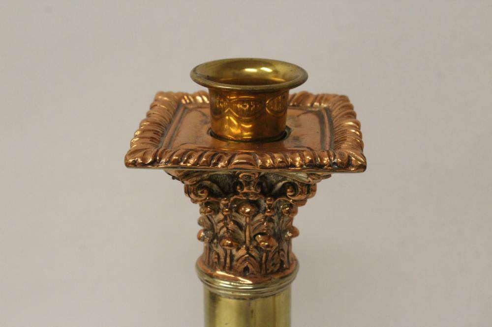 Pr 18th c. Sheffield silver on copper candle holders