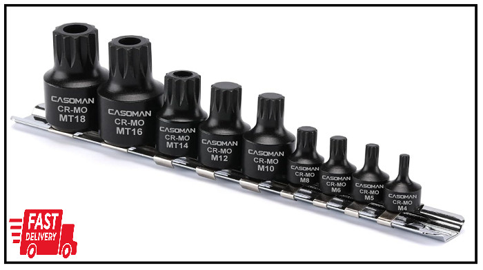 CASOMAN 9-Piece Low Profile Impact Triple Square Bit Socket Set, Includes Storag