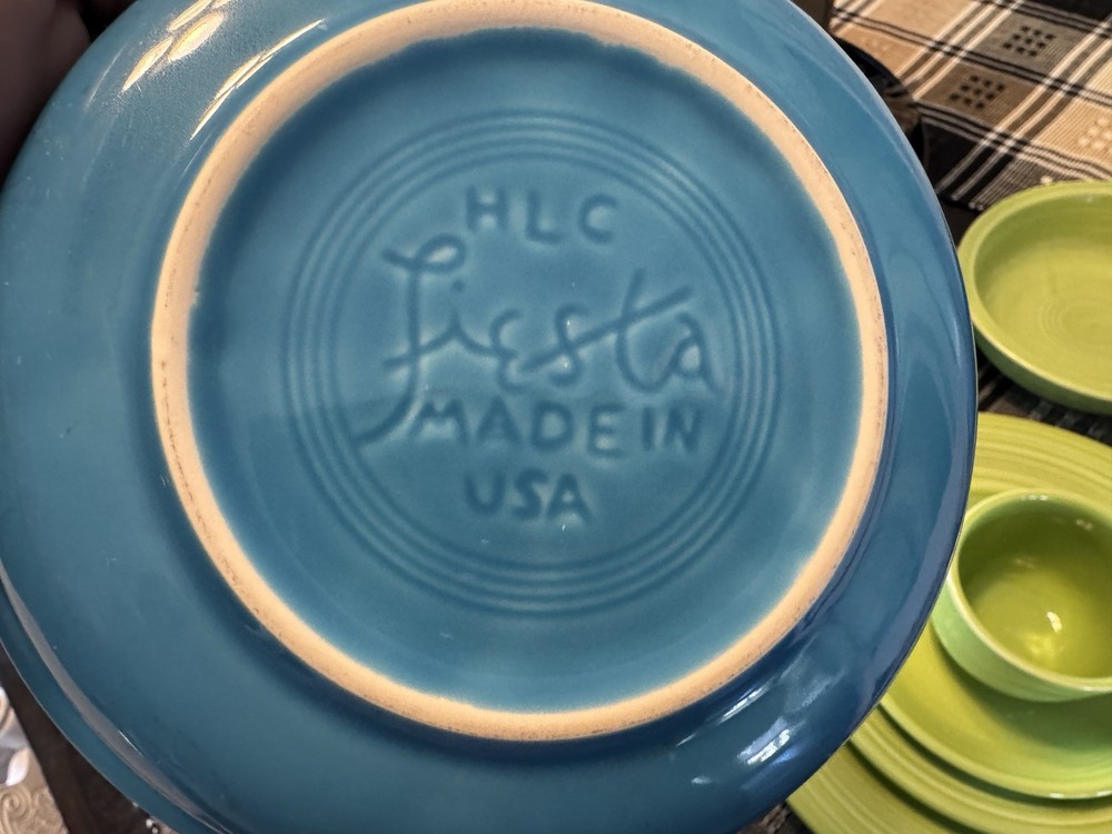 Fiesta Dinner Set Blue & Green Ceramic 2 Place Settings Plates Bowls Cups