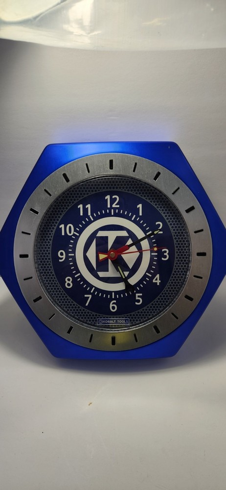 1990s Kobalt Tools Blue Wall Clock TESTED AND WORKING