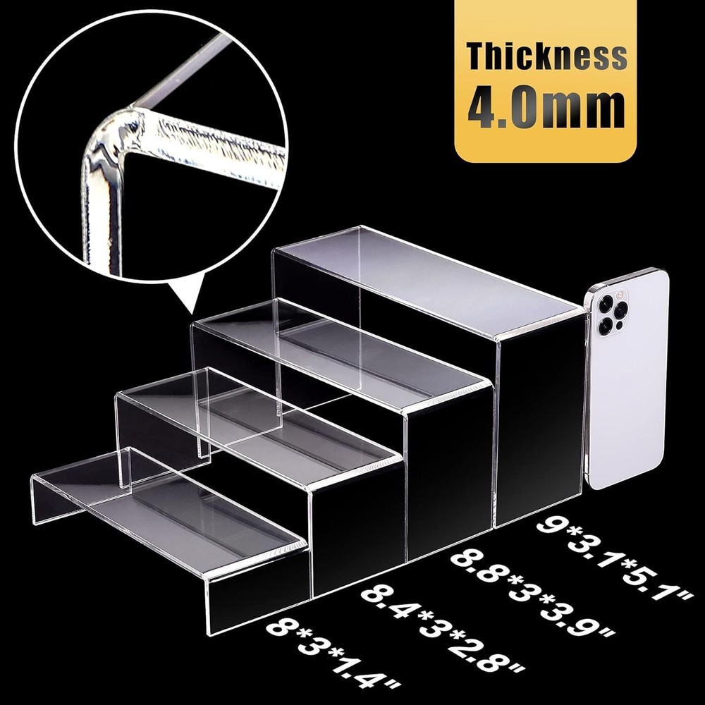 2 Set Large Acrylic Risers, 8 Pcs Rectangular Clear Acrylic Display Stand, Di...