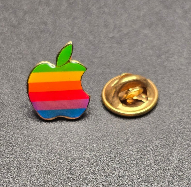 Vintage APPLE Macintosh Computer 1980s Rainbow Logo Lapel Pin