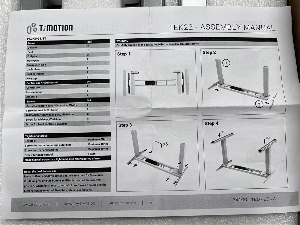 New TiMotion TEK22 Adjustable Desk / Table - Table Top NOT Included