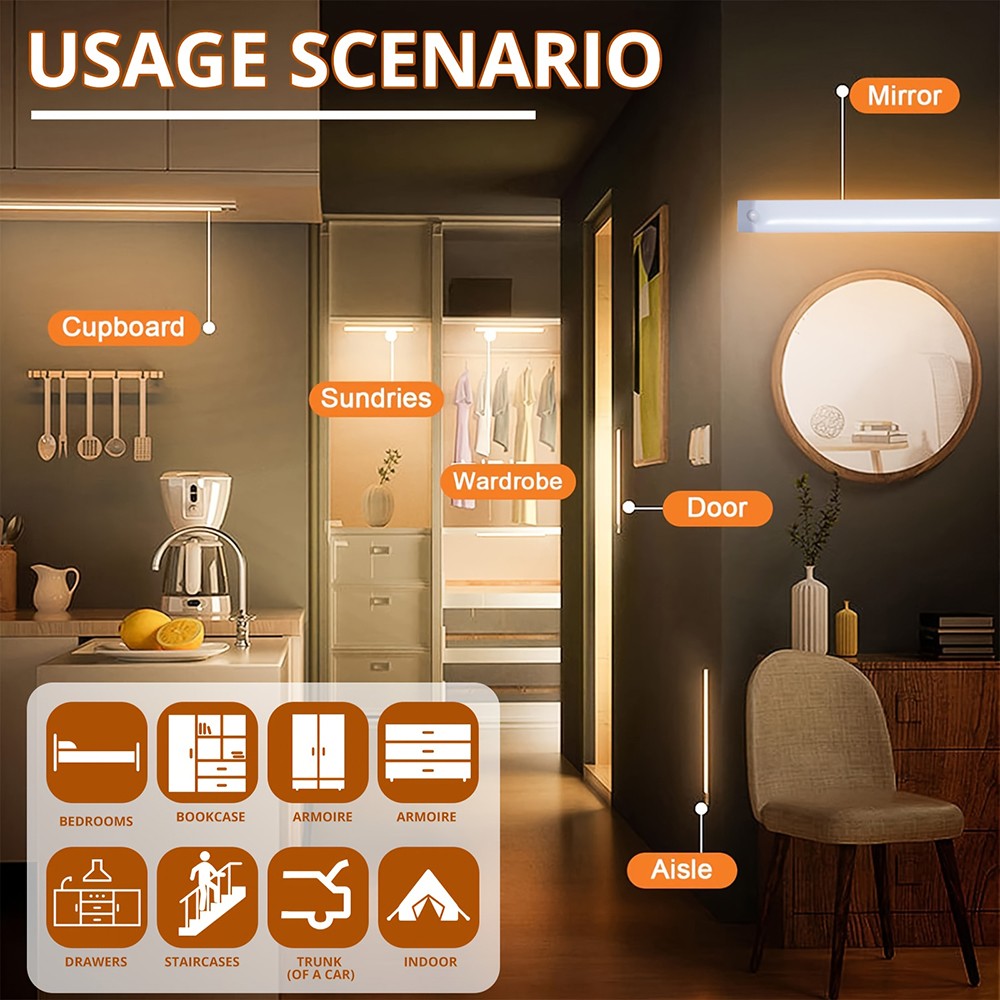 Magnetic Under Cabinet Lighting USB Rechargeable Smart Motion Sensor – 6 Pack
