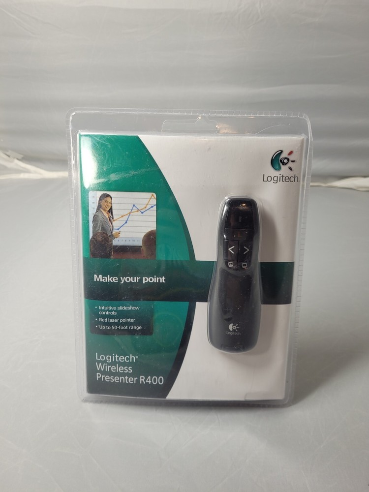 Logitech R400 Wireless Presentation Remote with case and USB receiver