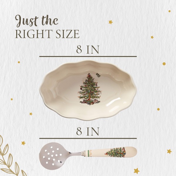 Spode Christmas Tree Cranberry Dish & Server Set - 8" Festive Holiday Serveware