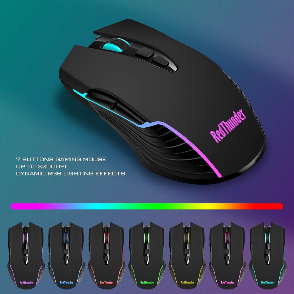 RedThunder K10 Wireless Gaming Keyboard and Mouse Combo, LED Backlit Black