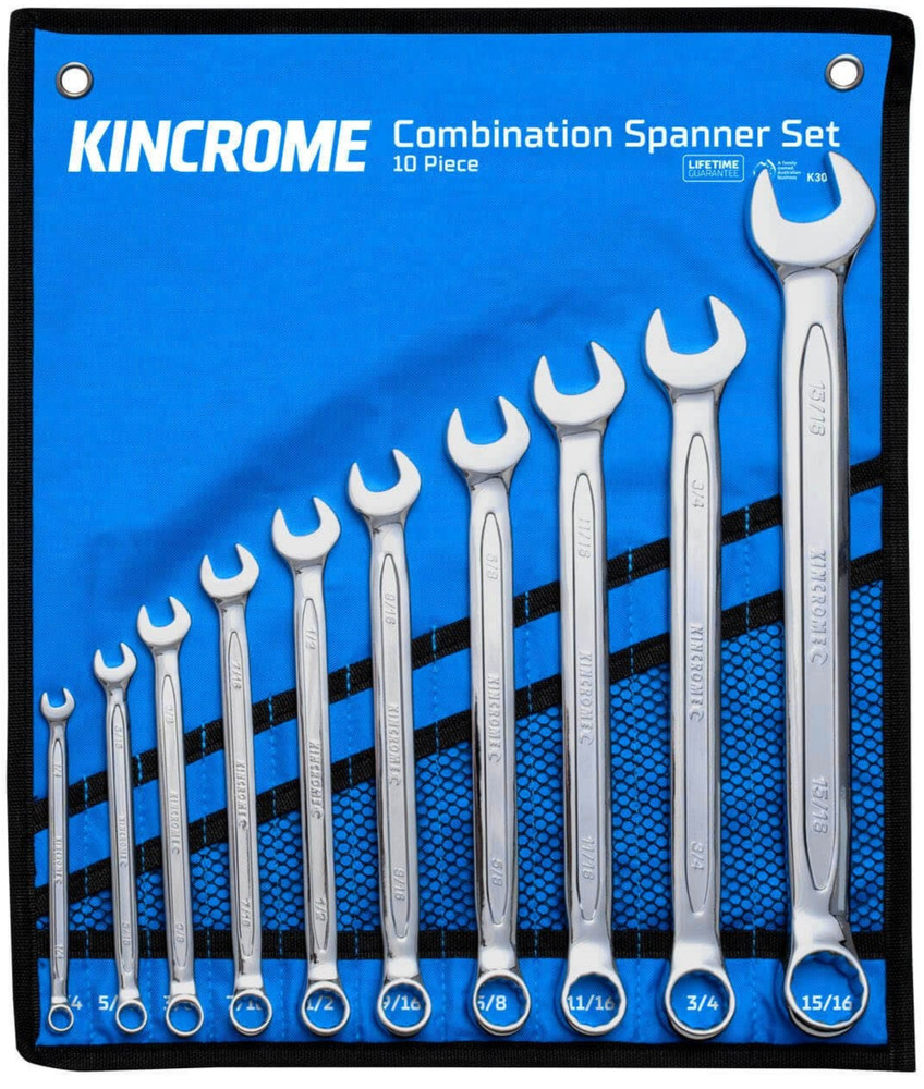 Kincrome 10 Piece IMPERIAL Combination Ring & Open End Spanner Set K3046