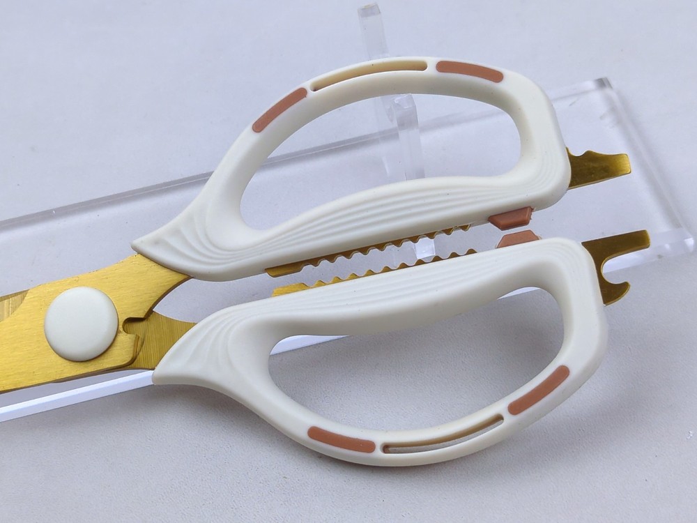 Multi-Function KITCHEN SCISSORS/SHEARS, Heavy Duty, JUMBO Size, WHITE & GOLD