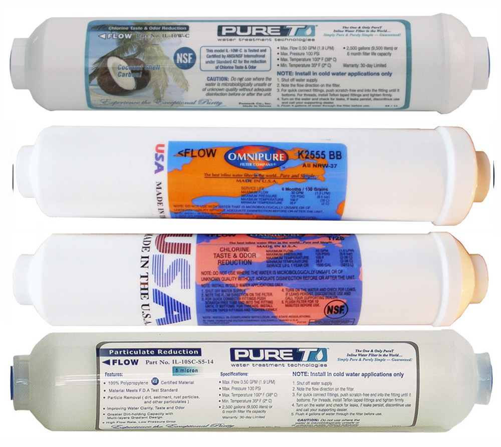 4 inline Filter Set for Countertop RO Reverse Osmosis System, incl DI bed