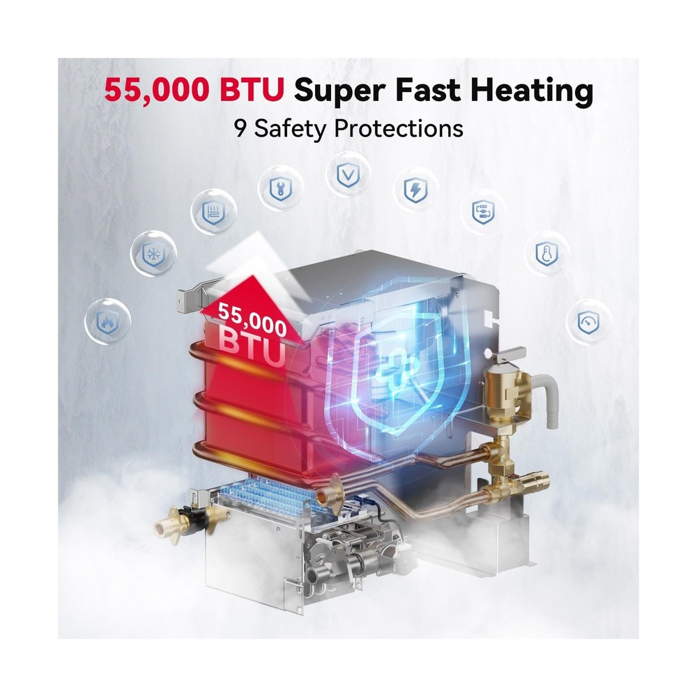 RV Tankless Water Heater 55,000 BTU 2.9GPM Instant Hot Water System with Remo...