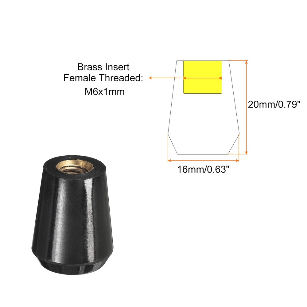 M6x20mm Female Threaded Hand Knobs Tapered Brass Insert Handle for Machine, 2Pcs