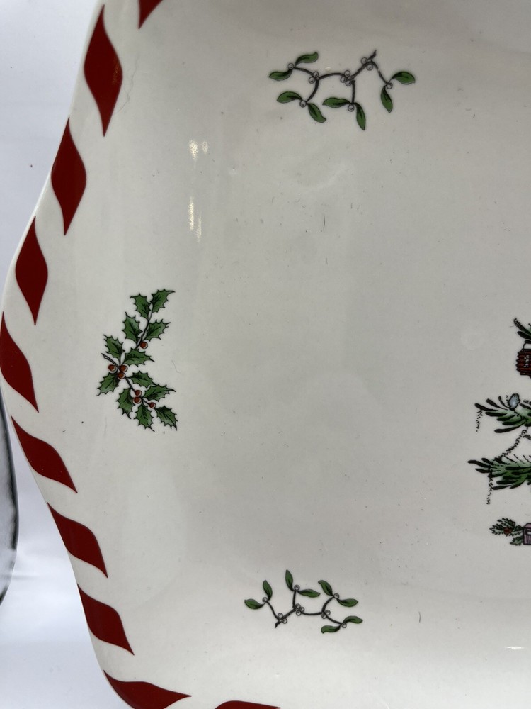 SPODE Christmas Tree Peppermint Dessert Cookie Platter Rectangle 7”x12”