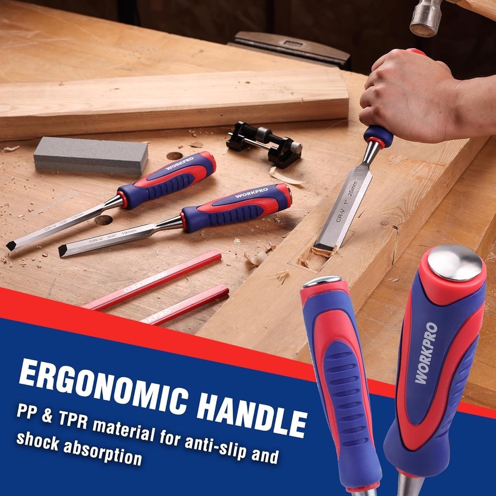 Complete Woodworking Chisel Kit - 10-Piece Bevel Edge Set with Sharpening Tools