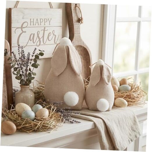 BreezeHug 2 Pack Rustic Primitive Easter Bunny Decor Farmhouse Vintage