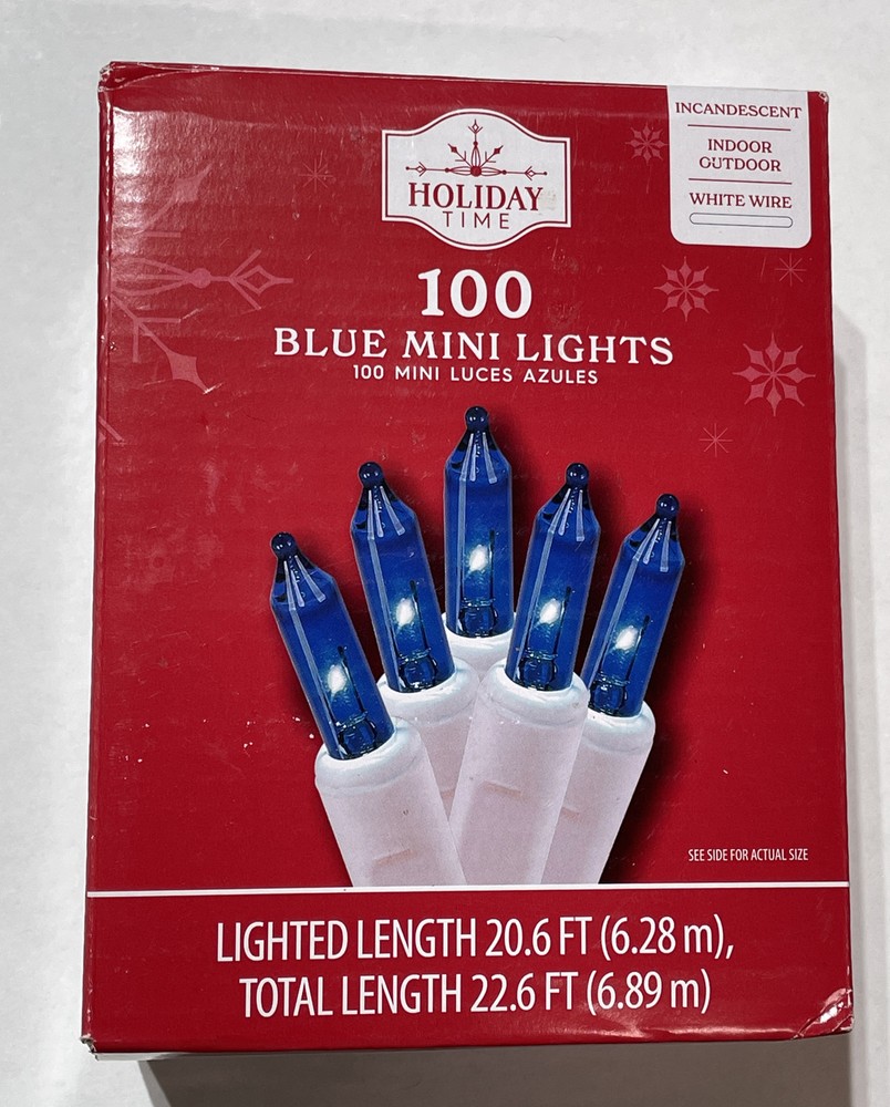 Holiday Time 100 Blue Mini Lights White Wire
