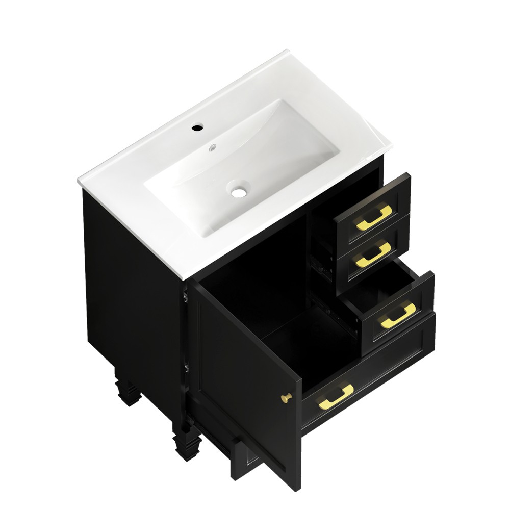 30" Black Bathroom Vanity w/ Soft Close Doors & 3 Drawers