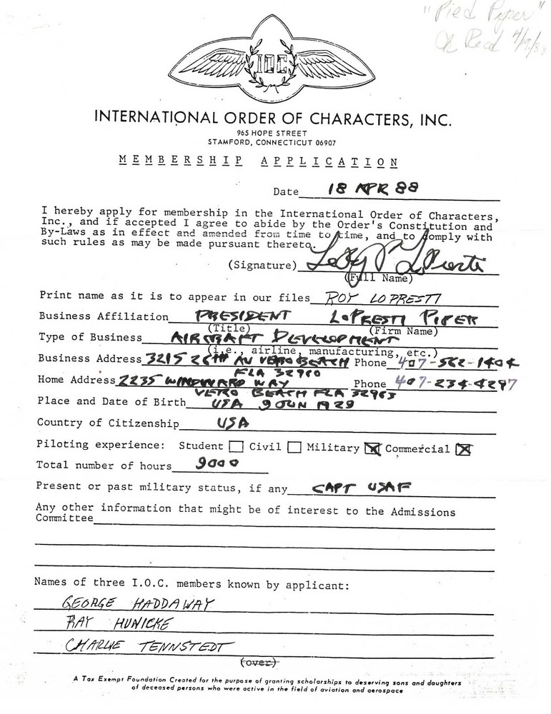 Roy LoPresti Signed Bio  Document  WWII Historical  Aviation  COA