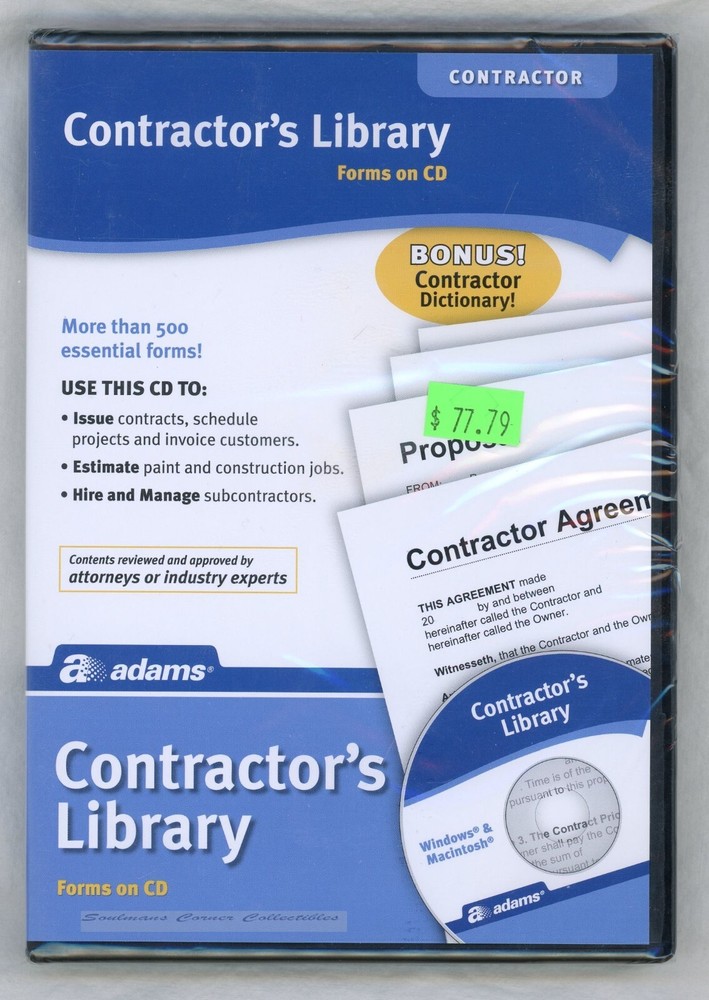 Excellent Brand New TOPS Contractor's Forms & Tools Software Library Software