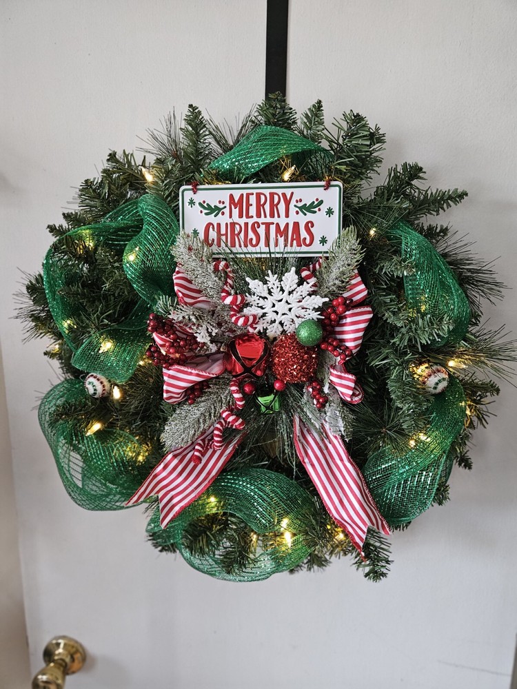 Christmas Wreath Pre-Lit Red, Green, & White