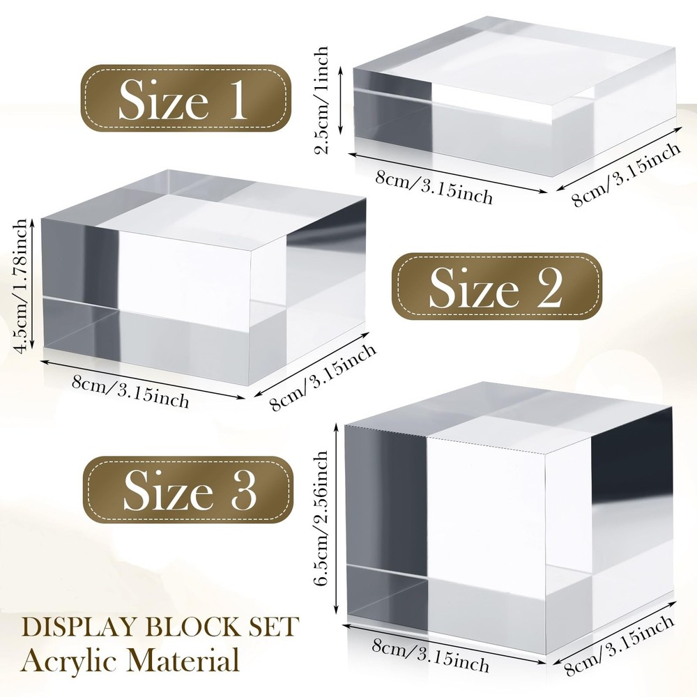 3 Pcs Acrylic Risers Stand Display Block Decor Riser 3 Size Decor Clear Polis...