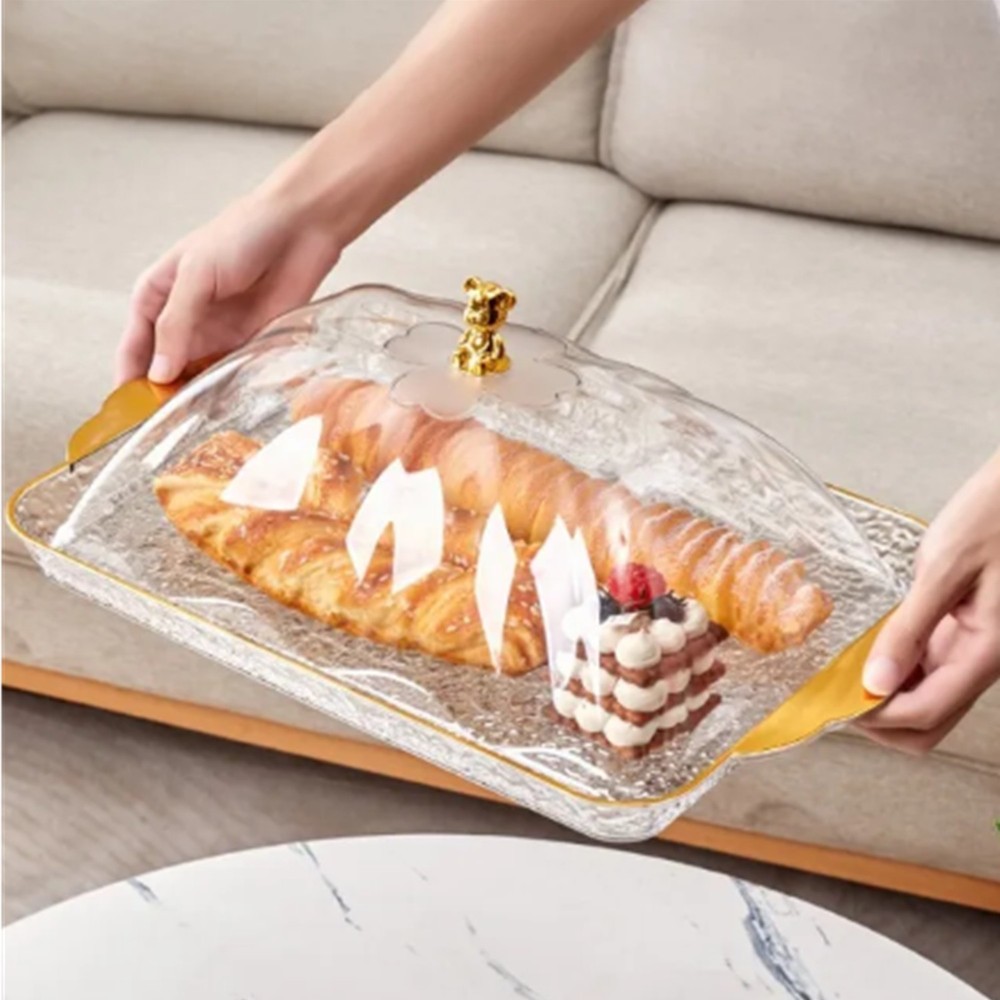 Large Rectangular Cake Plate Dome Lid Plastic Serving Tray Bread Display