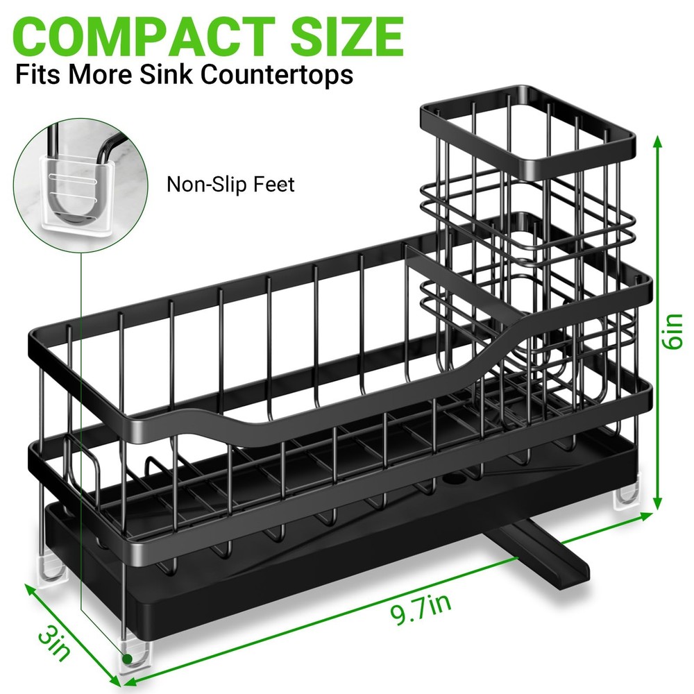Sponge Holder for Kitchen Sink, Self-Draining Sink Caddy Organizer with Remov...
