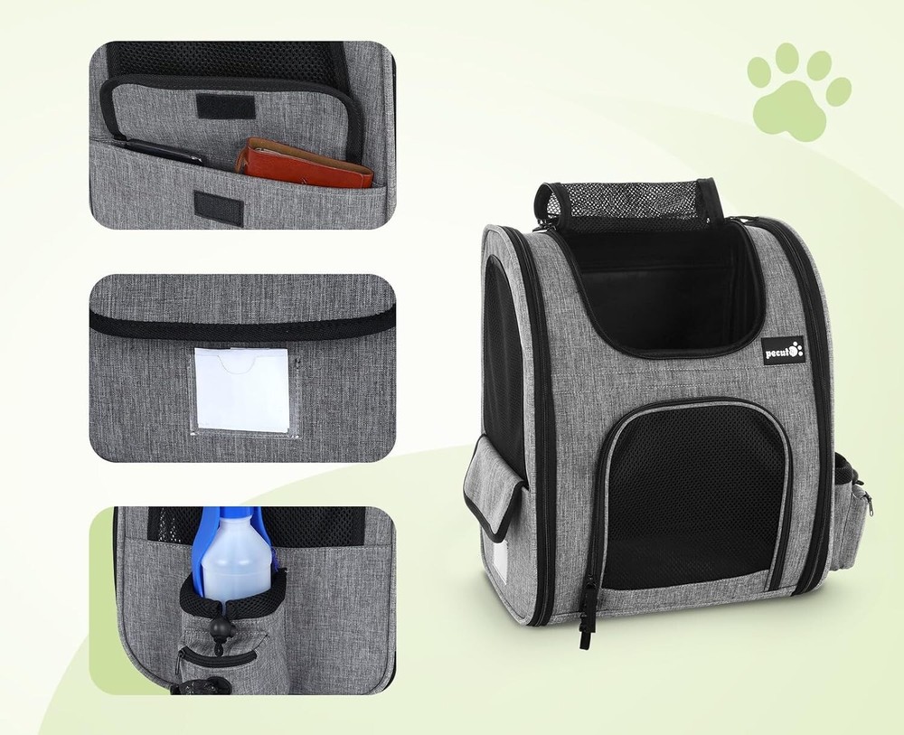 Cat Backpack with Shade Cover - Dog Backpack w/Breathable Mesh Grey/Black
