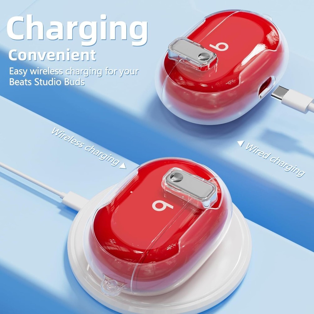 【with Safety Lock】 for Beats Studio Buds/Studio Buds Plus Case Clear White-b2