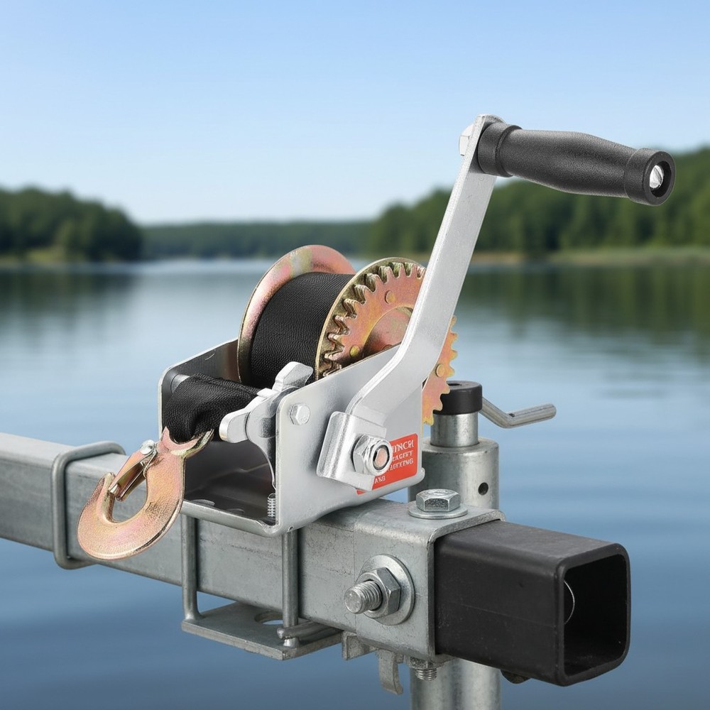 Compact 800LBS Hand Winch for Boats - Easy Install with Two-Way Ratchet System