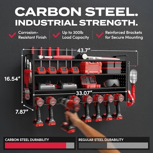 Power Tool Organizer Wall Mount - Power Tool Storage Rack with 3 Shelves, 8