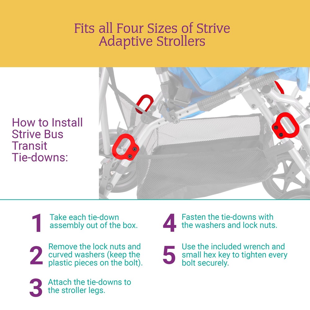 Circle Specialty Bus Transit Tie-Downs for Strive Adaptive Stroller – Red,...