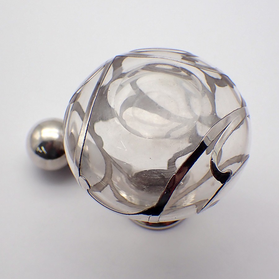 Perfume Bottle Vessel Silver Overlay