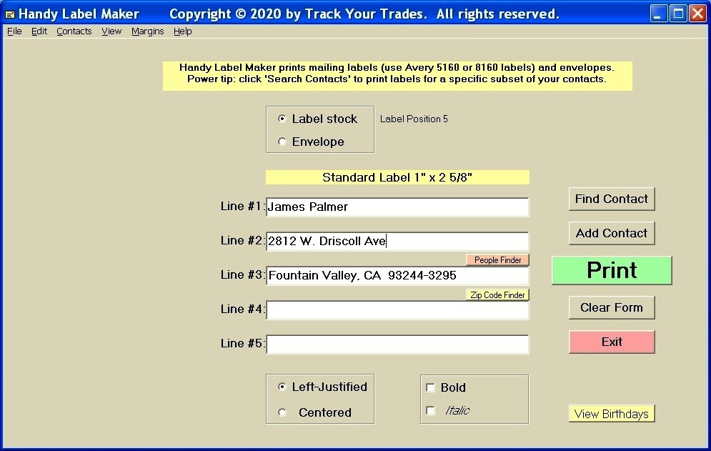 Print labels! PC Software prints mailing labels, envelopes. Mass mail, contacts.