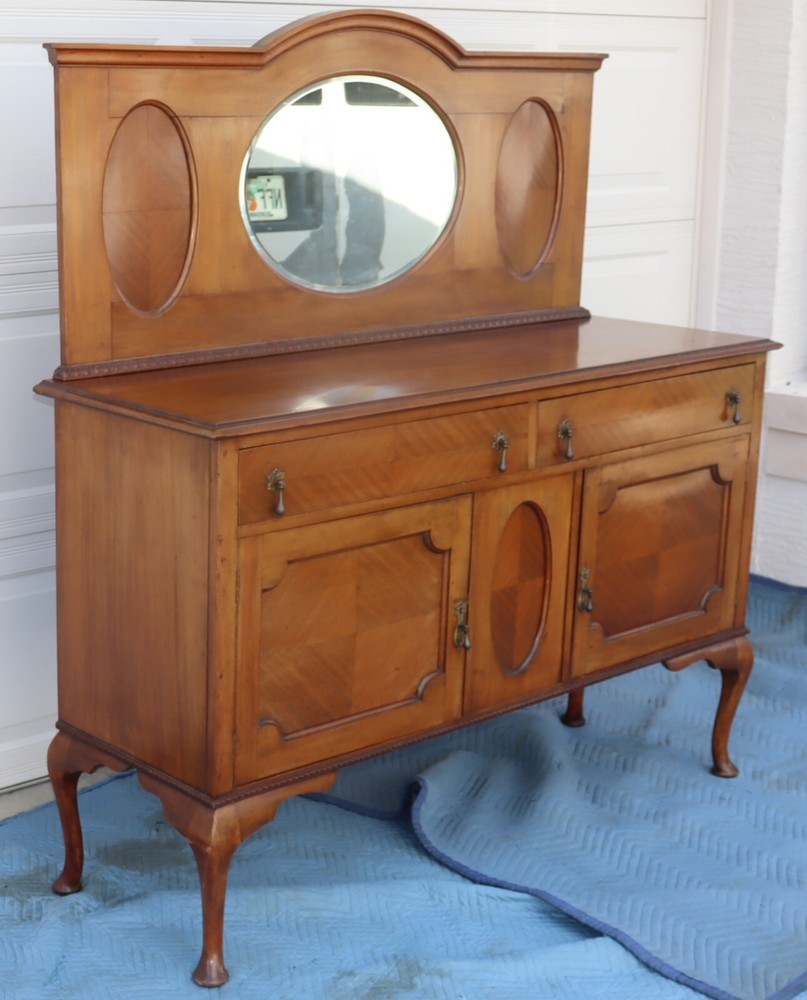 Antique Oak Sideboard Buffet / Server with beveled mirror